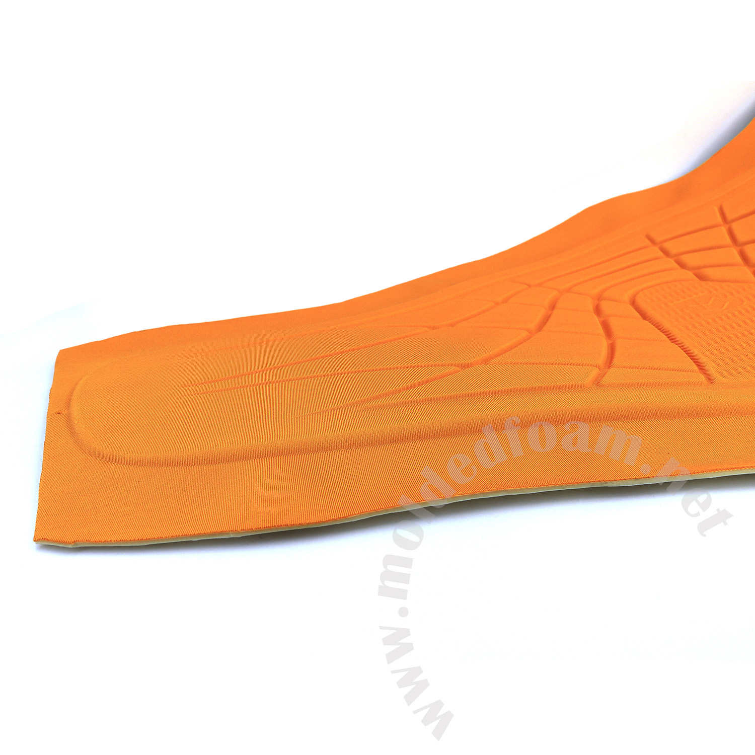 Compression molded white TPE foam for ION harness inner skin with orange lycra fabric