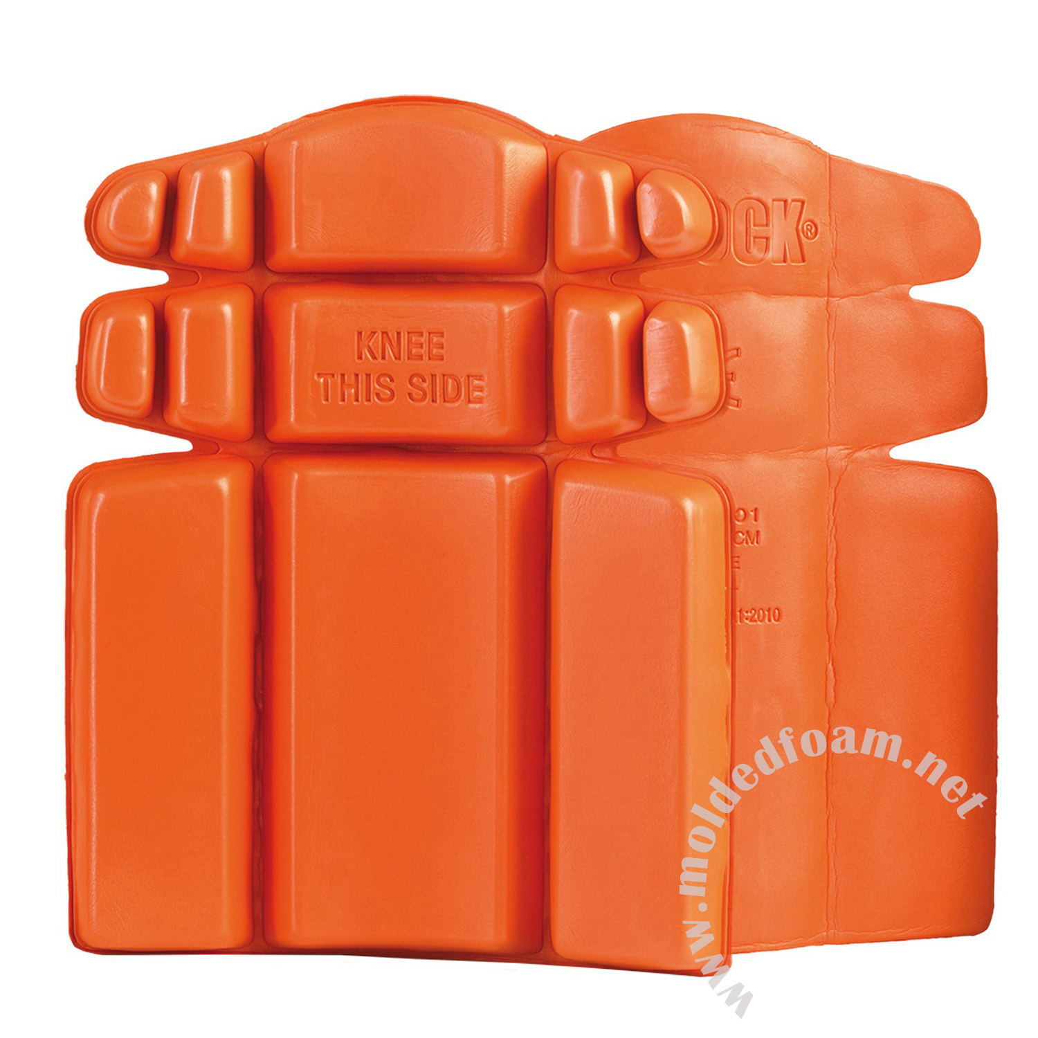 Compression molded parts of High elastic foam for lightweight knee pads in orange color